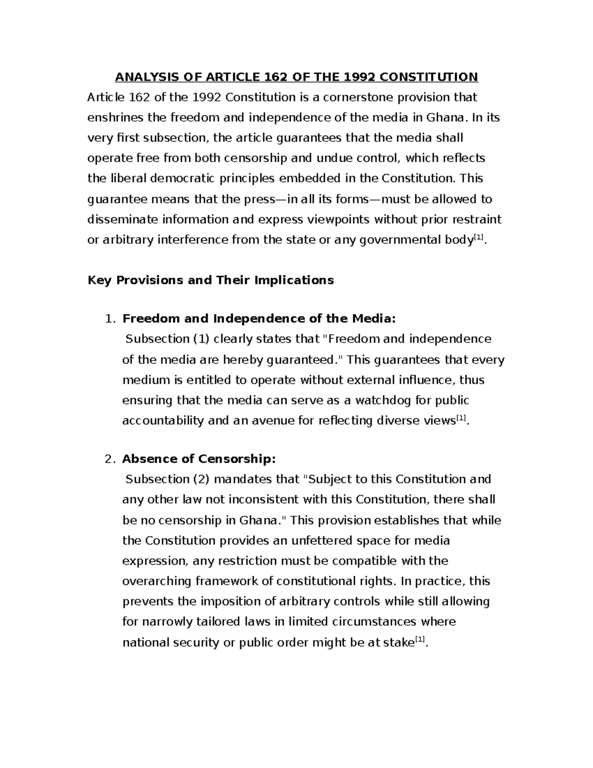 Analysis of Article 162: Media Freedom in Ghana's 1992 Constitution ...