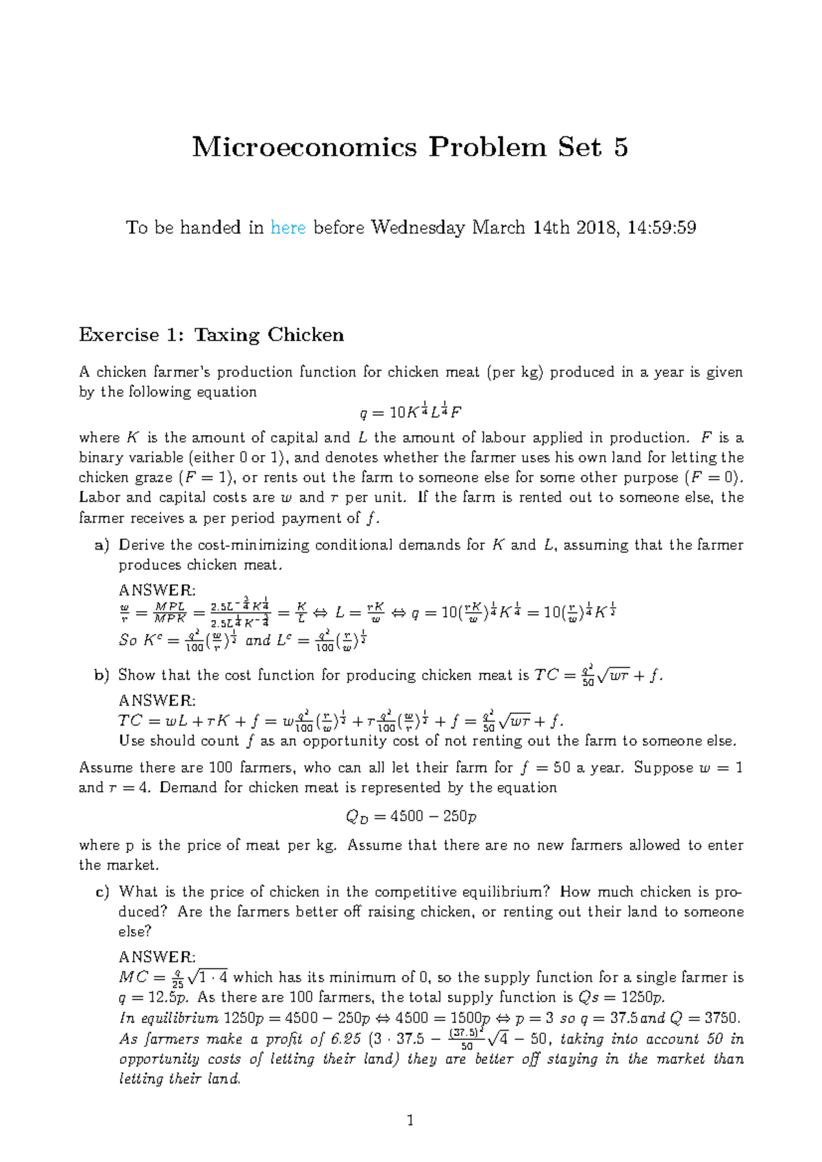 Microeconomics Problem Set 5: Solutions and Insights - Studeersnel