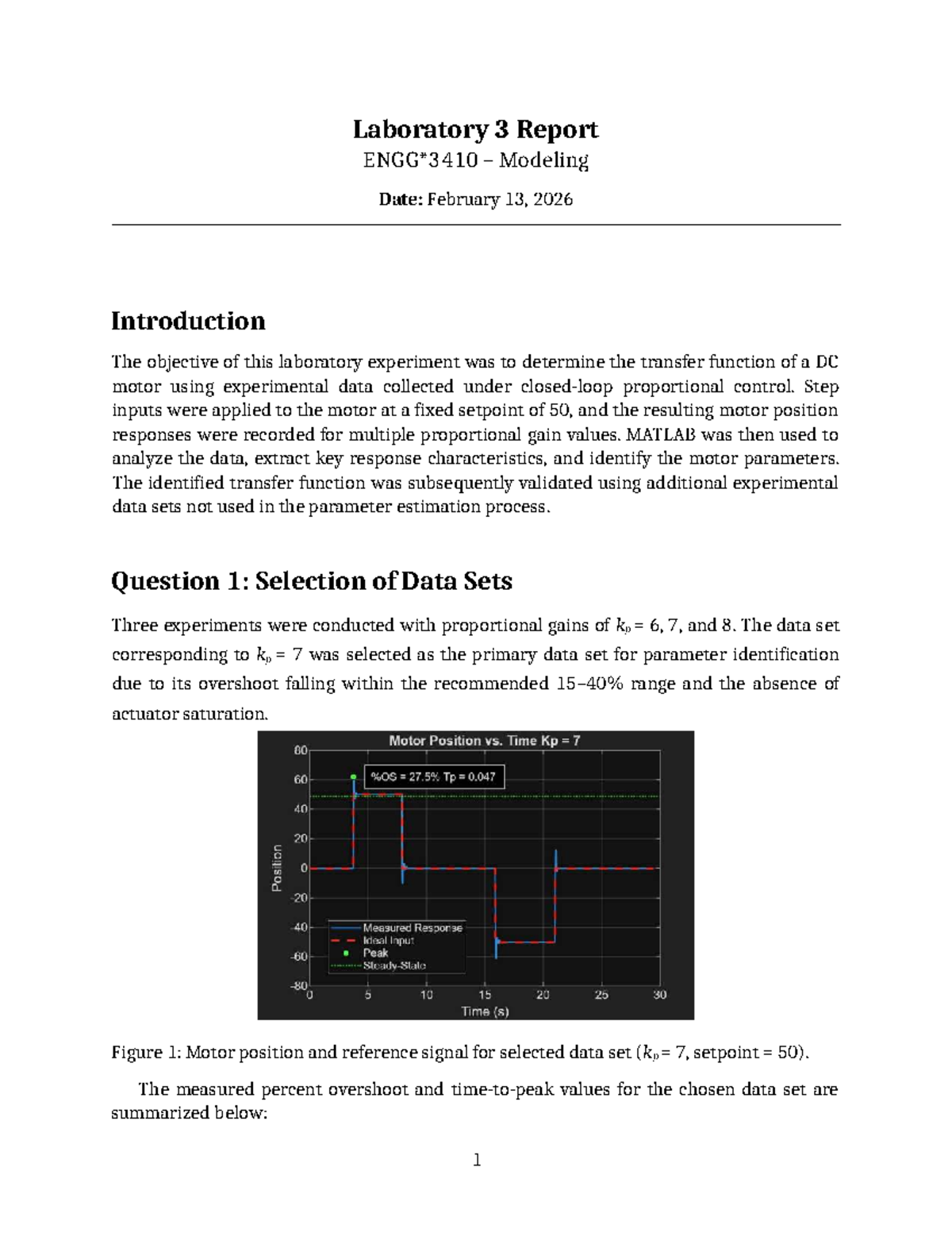 Systems Lab 3: DC Motor Transfer Function Analysis Report - Studocu