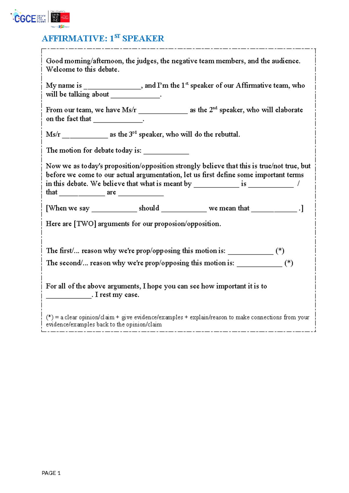 Script for Affirmative TEAM - AFFIRMATIVE: 1 ST SPEAKER Good morning ...