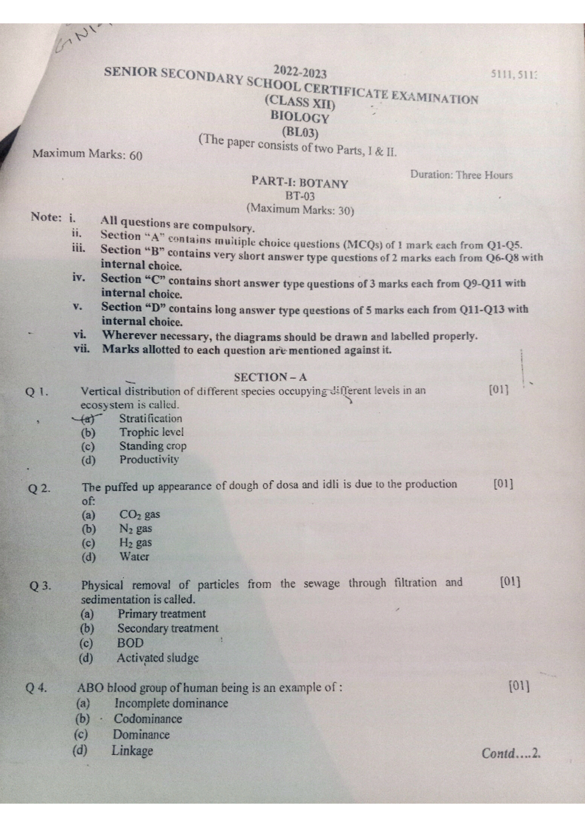 Board PYQ Biology Questions and Answers - Studocu