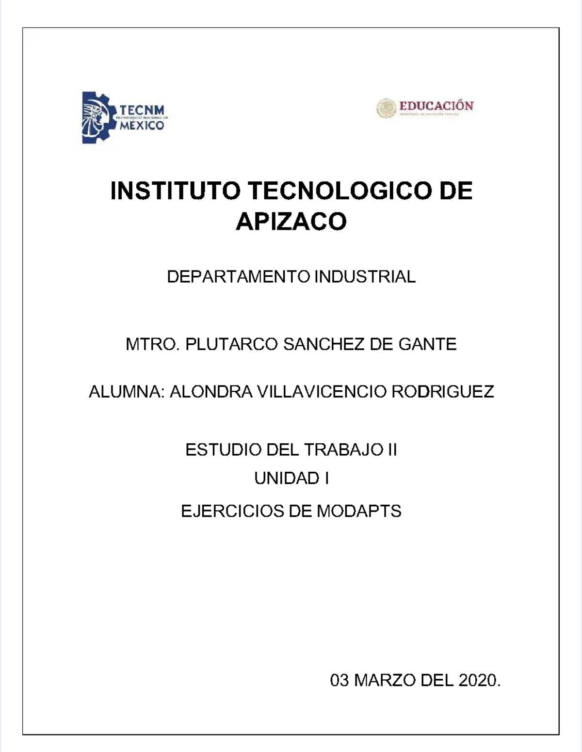 Ejercicios del Sistema MODAPTS en Estudio del Trabajo II - Tarea - Studocu