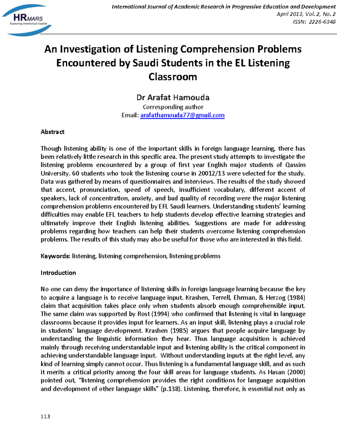 An Investigation of Listening Comprehension Issues in EFL Students at ...