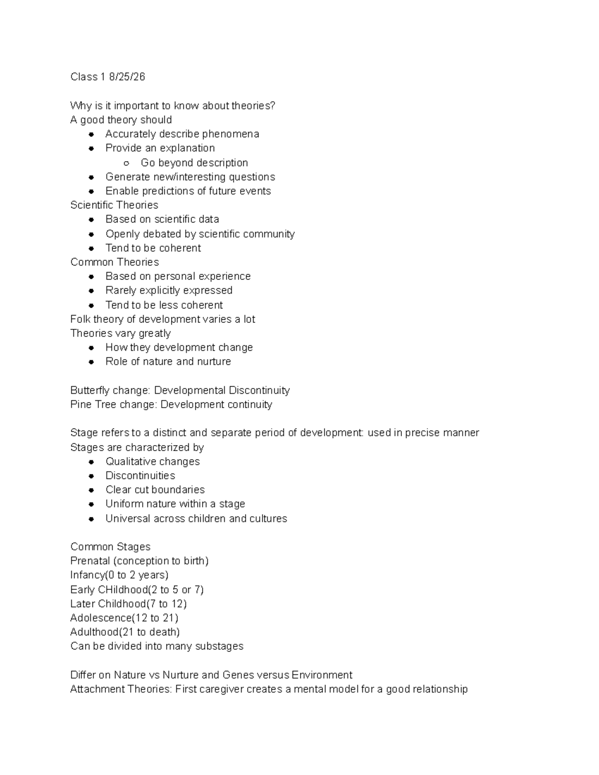 Child Development Theories Lecture Notes - Class #1 - Studocu