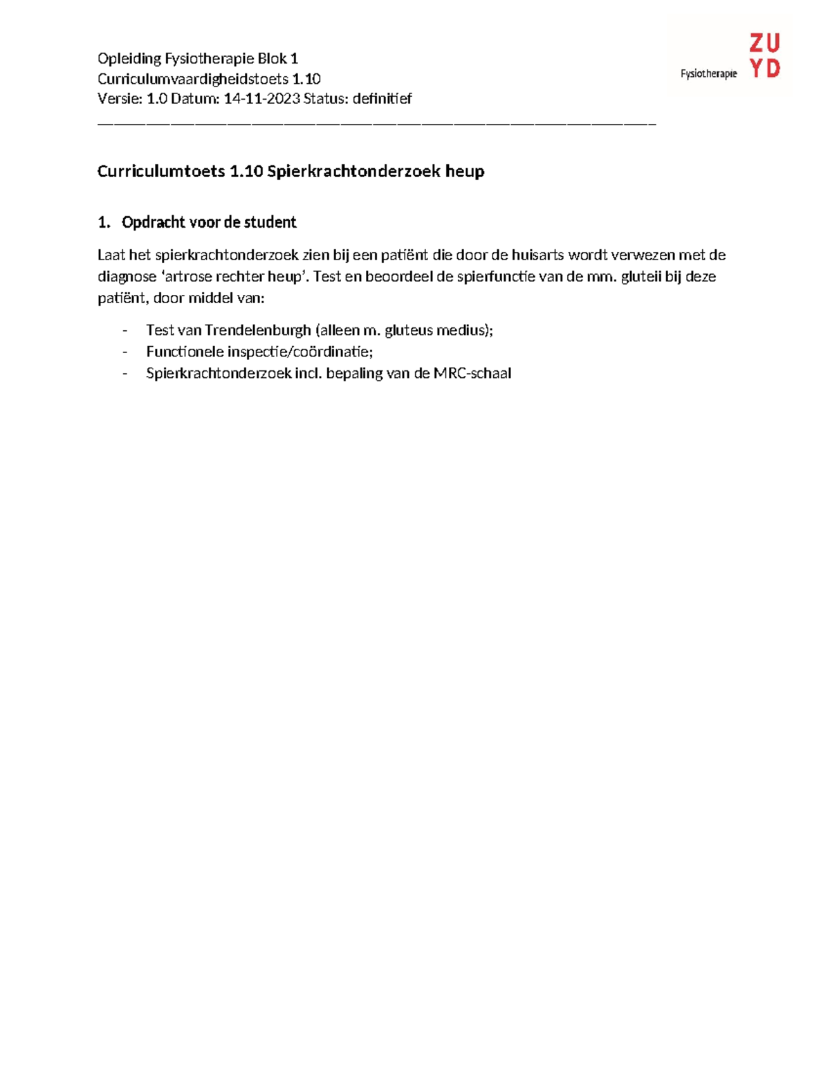 CCVH 1.10 Spierkrachtonderzoek Heup - Curriculumvaardigheidstoets ...