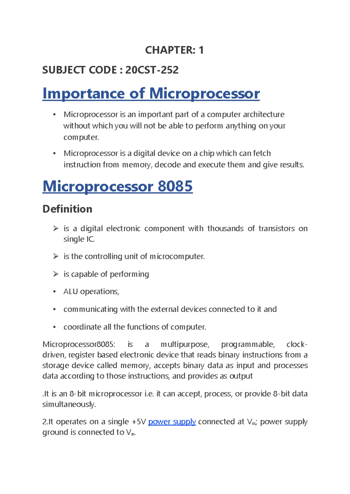 Microprocessor 8085 Overview: Chapter 1 - Unit 1 Insights - Studocu