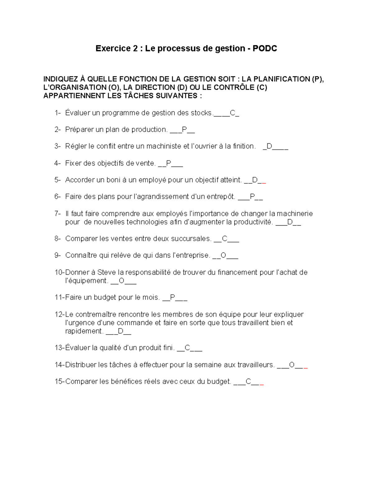 Exercice 2 - Le processus de gestion (PODC) - Exercice 2 : Le processus ...