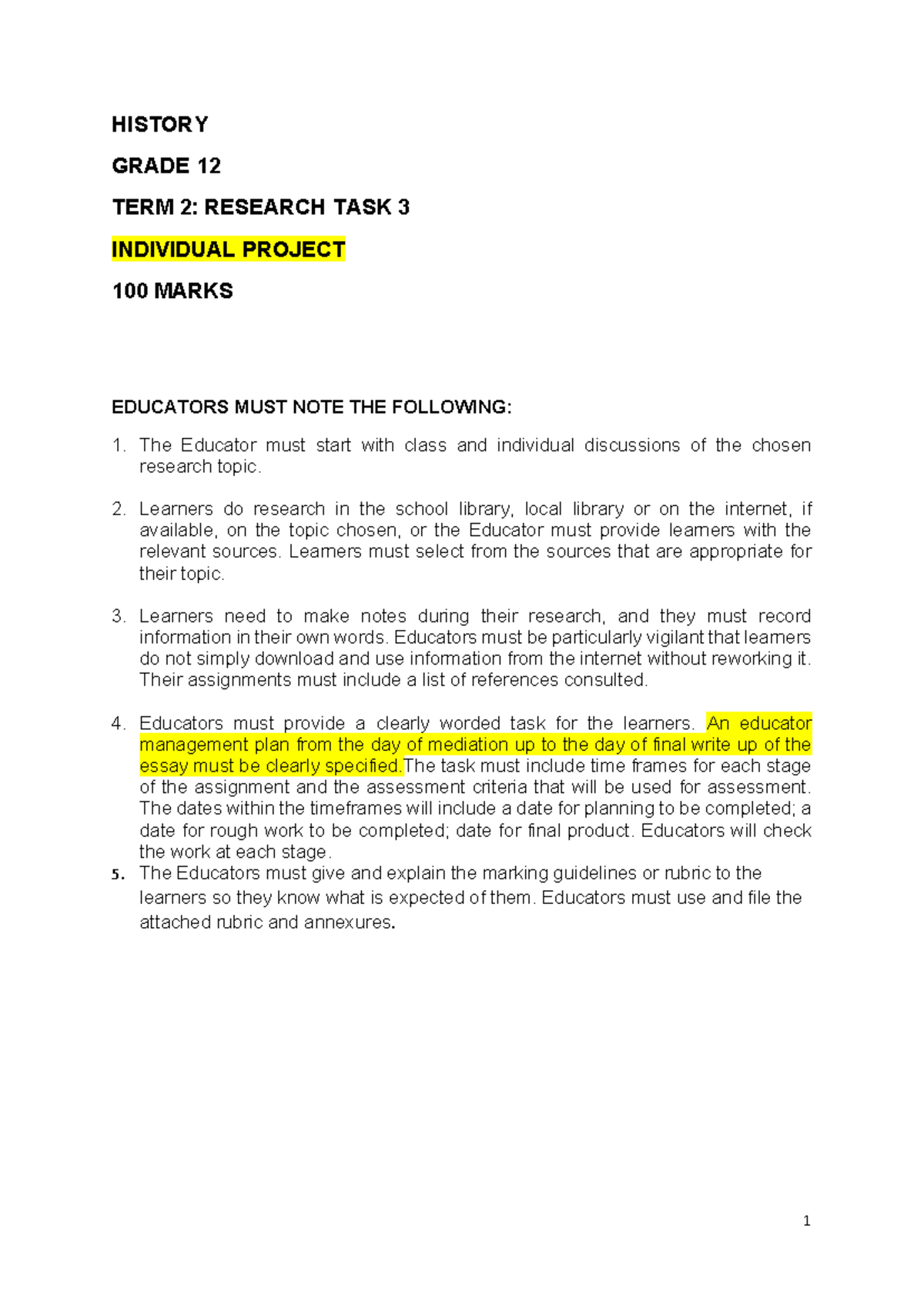 HISTORY GRADE 12 TERM 2: RESEARCH TASK 3 ON PLAGIARISM AND SOURCING ...