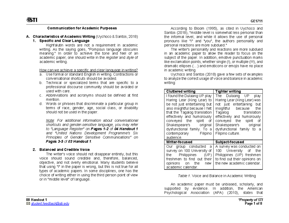 Academic Writing Principles: Essentials for Communication (EAP 101) -  Studocu