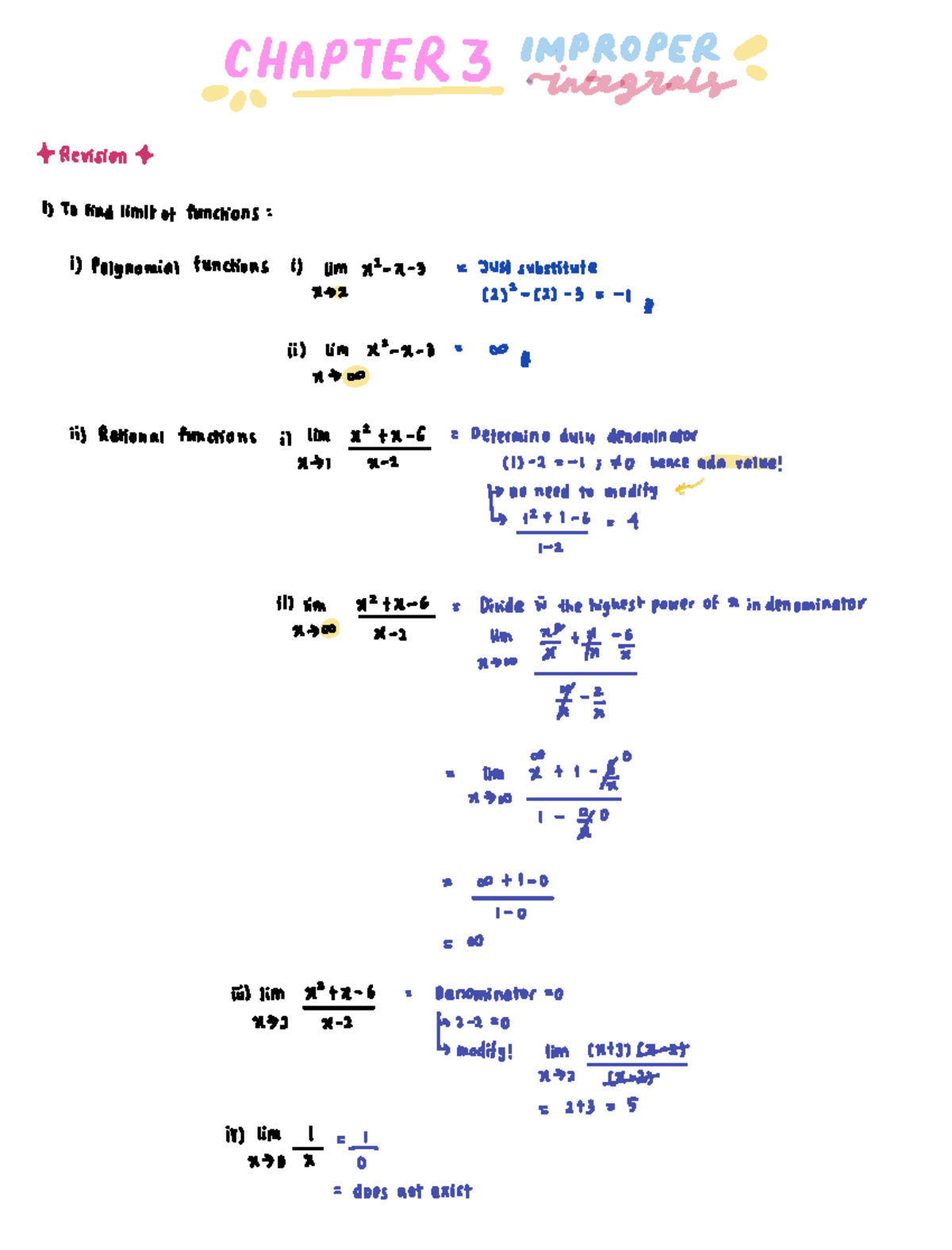 MAT441 Calculus II Chapter 3: Improper Integrals Revision Notes - Studocu