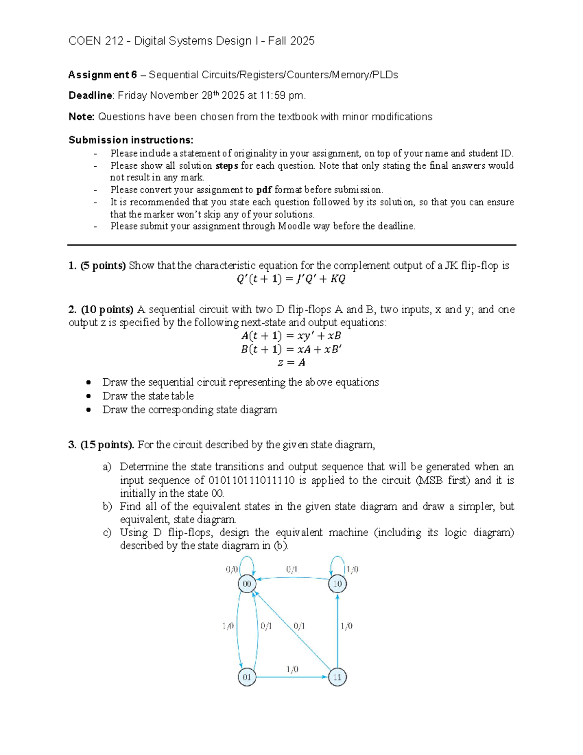 COEN 212 Digital Systems Design I Fall 2025 Assignment 6: Sequential ...
