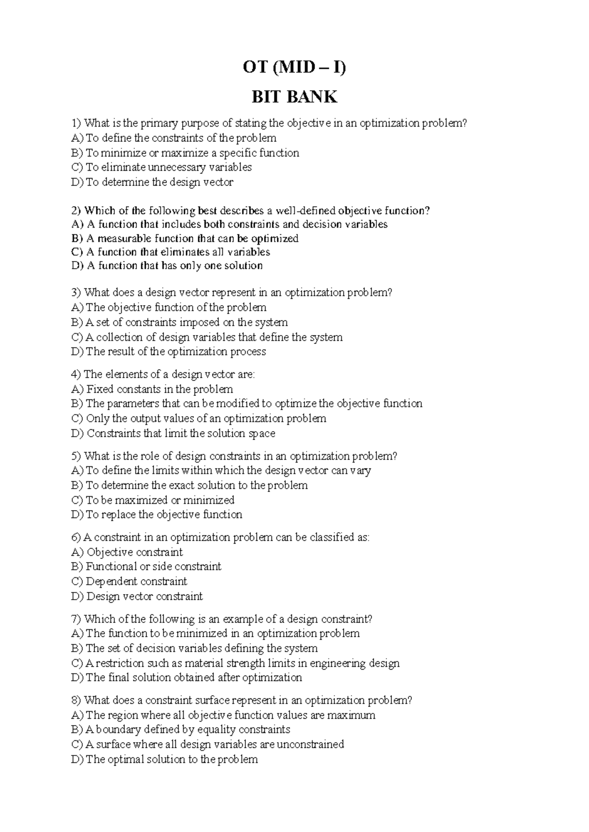 BIT paper of OT Sample - ot bits - OT (MID – I) BIT BANK 1 ) What is ...