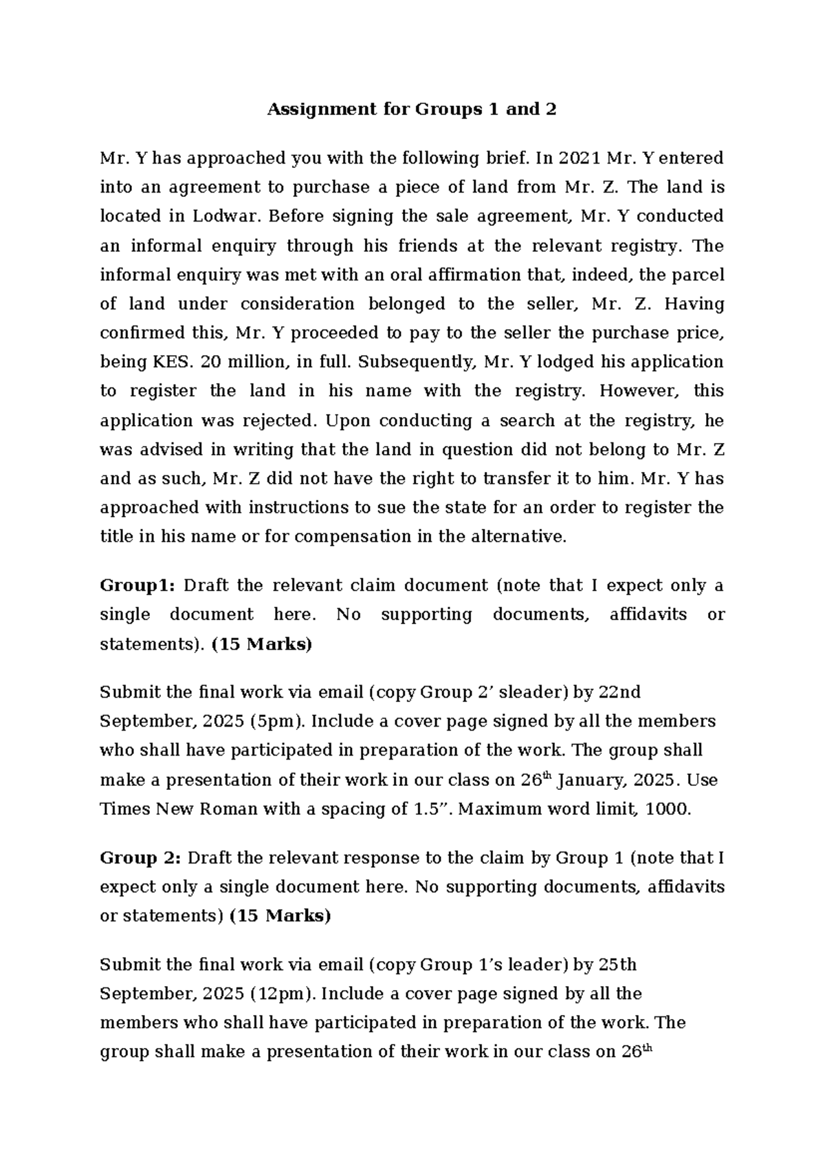 Legal Assignment for Groups 1 & 2: Claim & Response Drafts - Studocu