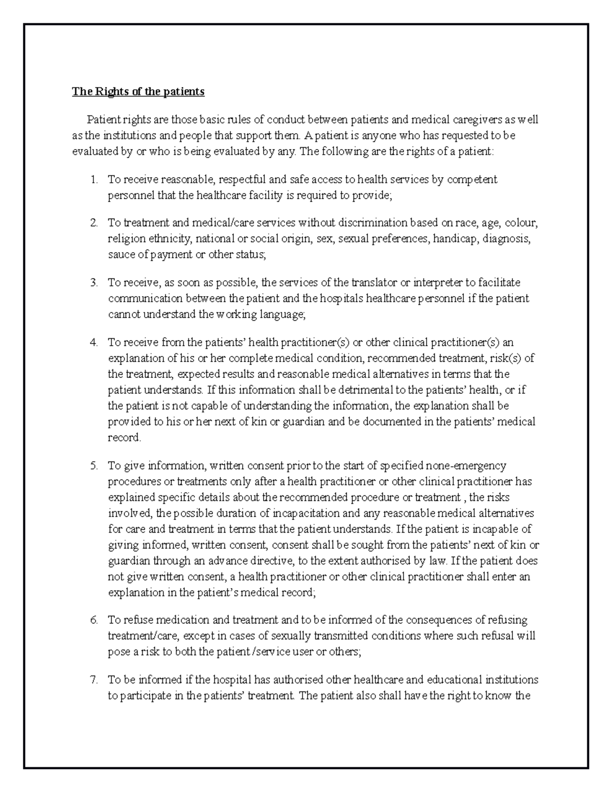 What are the Rights of the patients - The Rights of the patients ...
