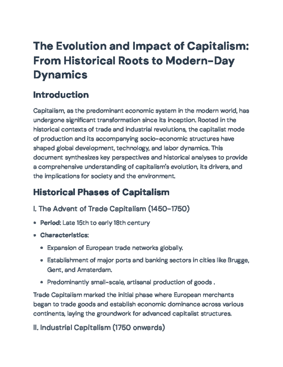 The Evolution and Impact of Capitalism: Historical to Modern Dynamics ...