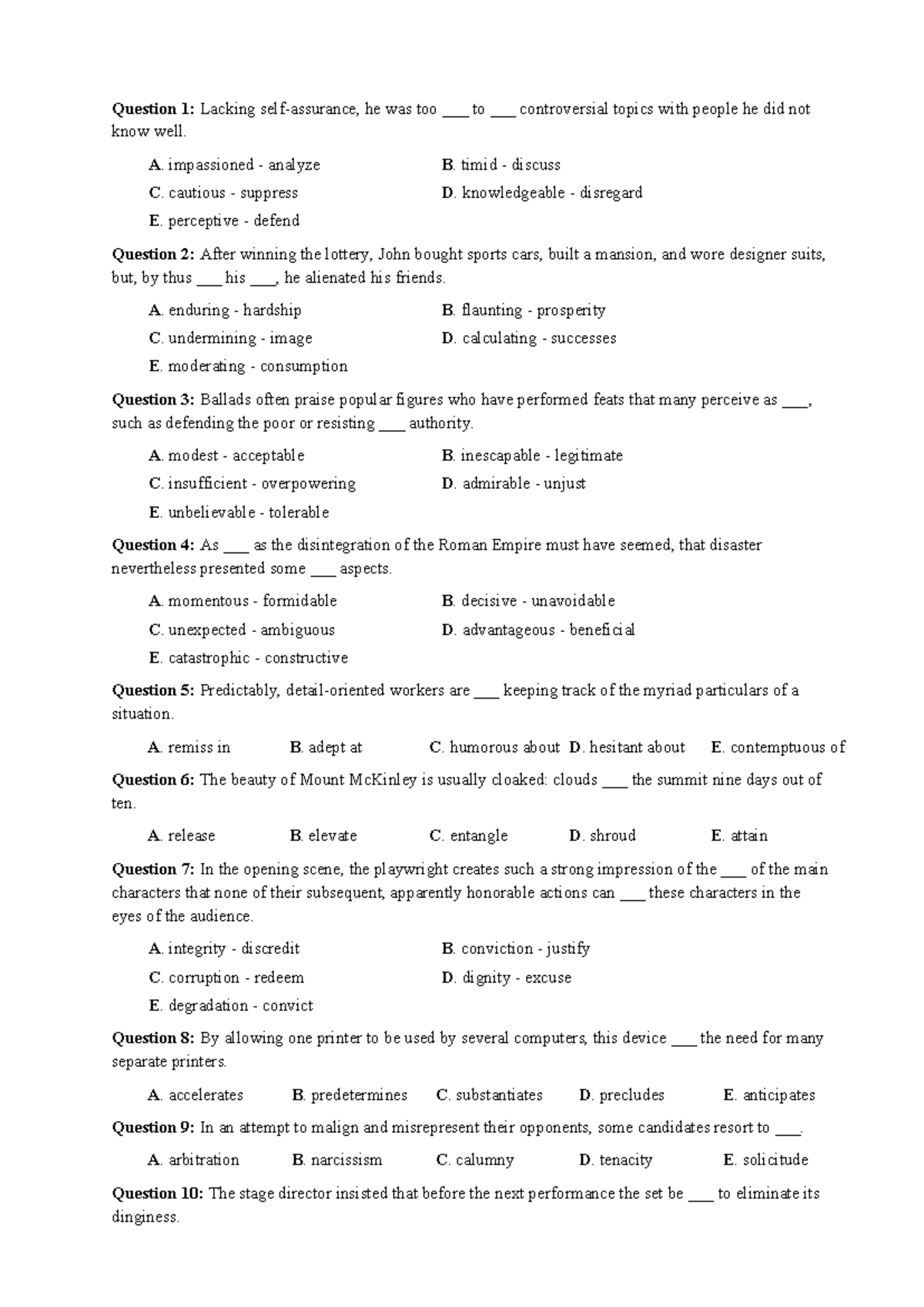 Ad Voc - 7: Vocabulary Practice Questions and Answers - Studocu