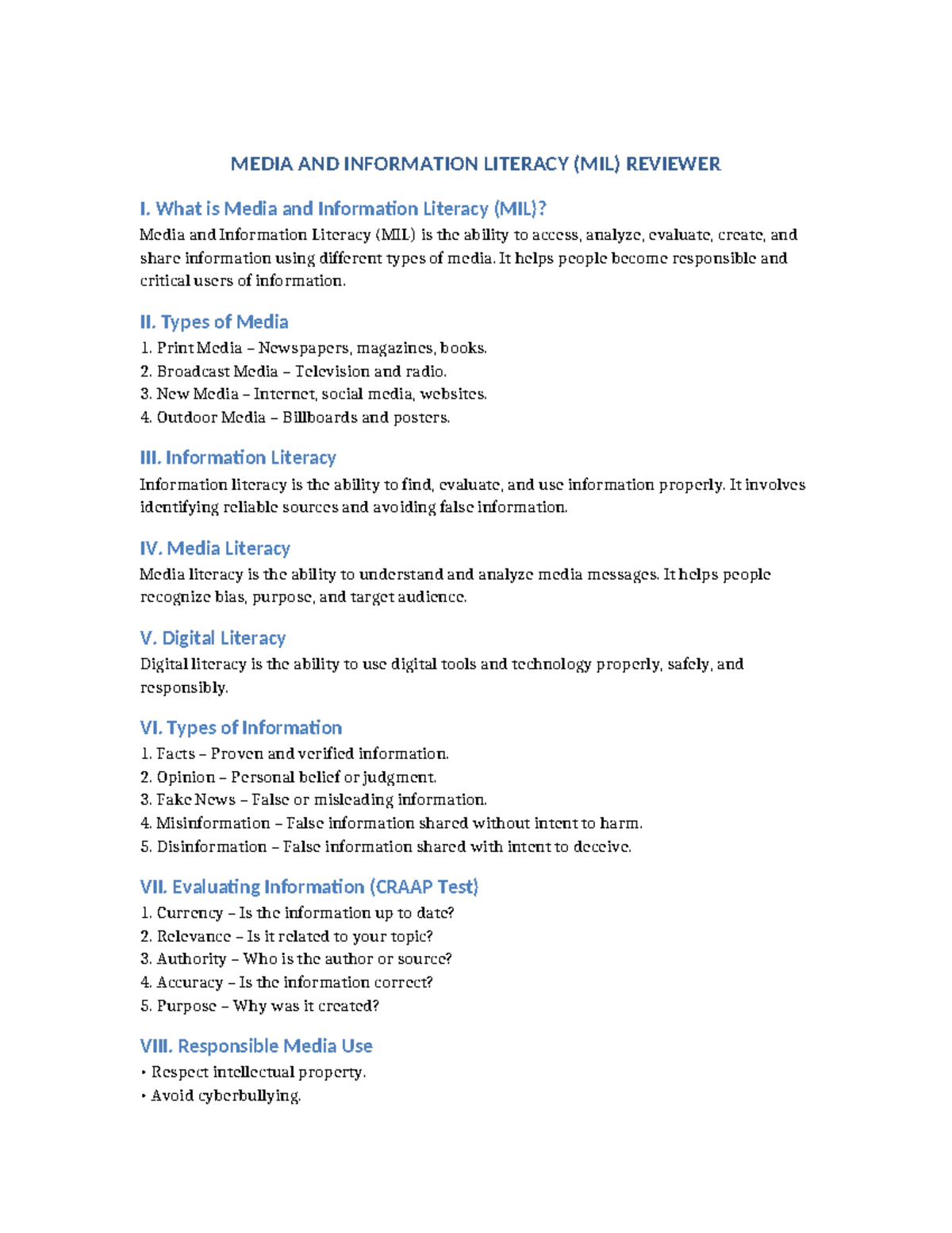 MIL Reviewer: Understanding Media and Information Literacy - Studocu