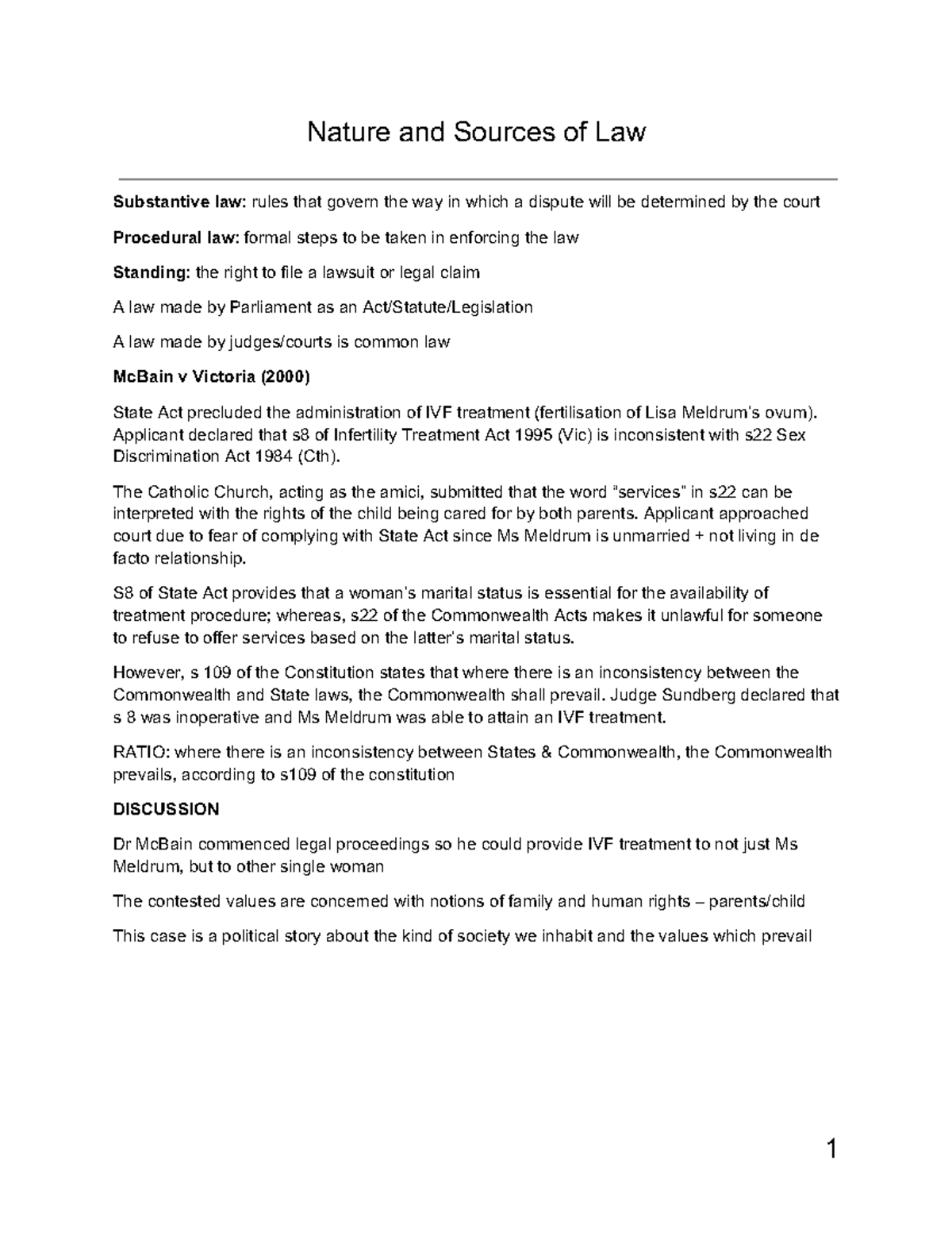 LLB100 summary - Nature and Sources of Law Substantive law: rules that ...