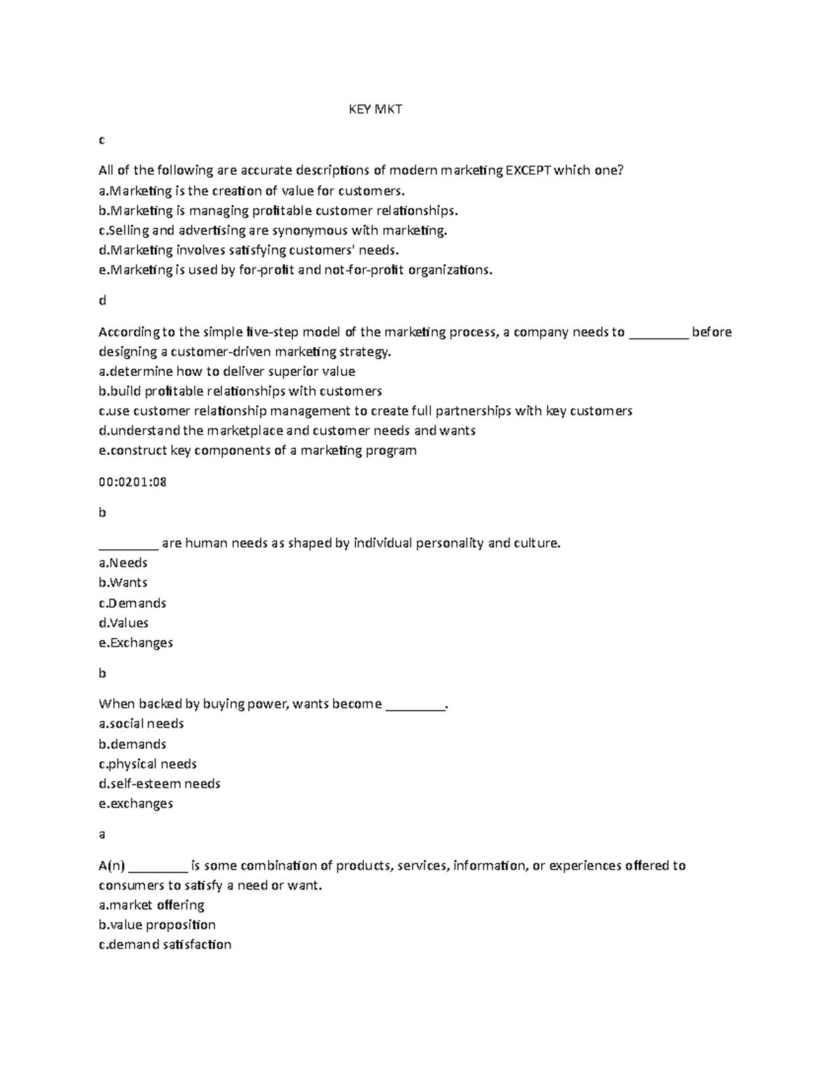 KEY MKT101 C - Key Concepts and Quiz Questions Overview - Studocu