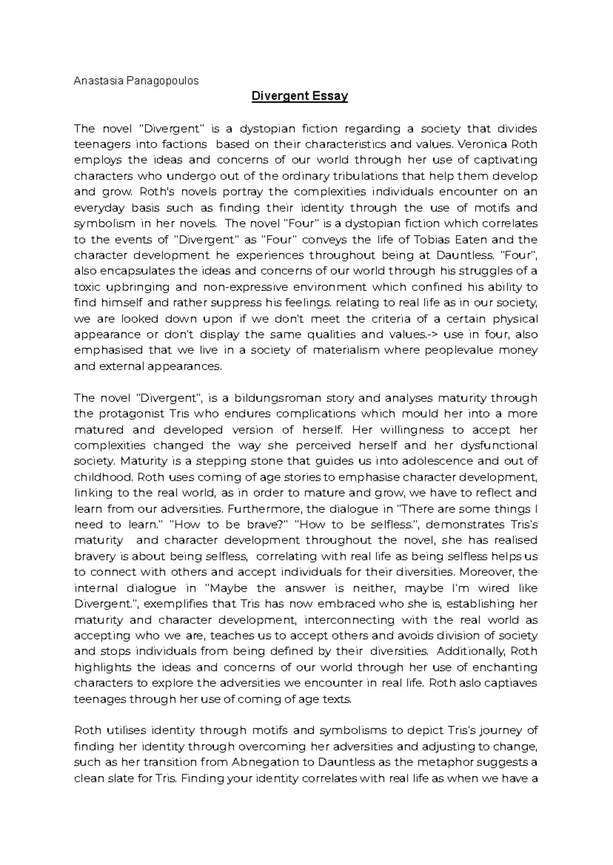 ENG 101: Divergent Essay Analysis on Identity and Bravery - Studocu