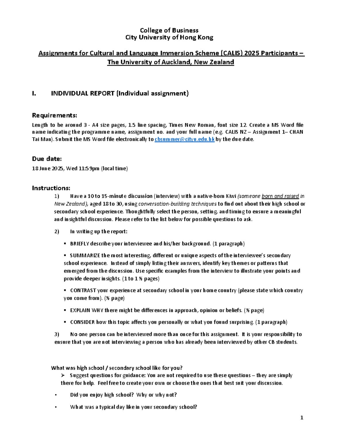 CALIS 2025: Individual Report & Reflection Assignment Guidelines - Studocu