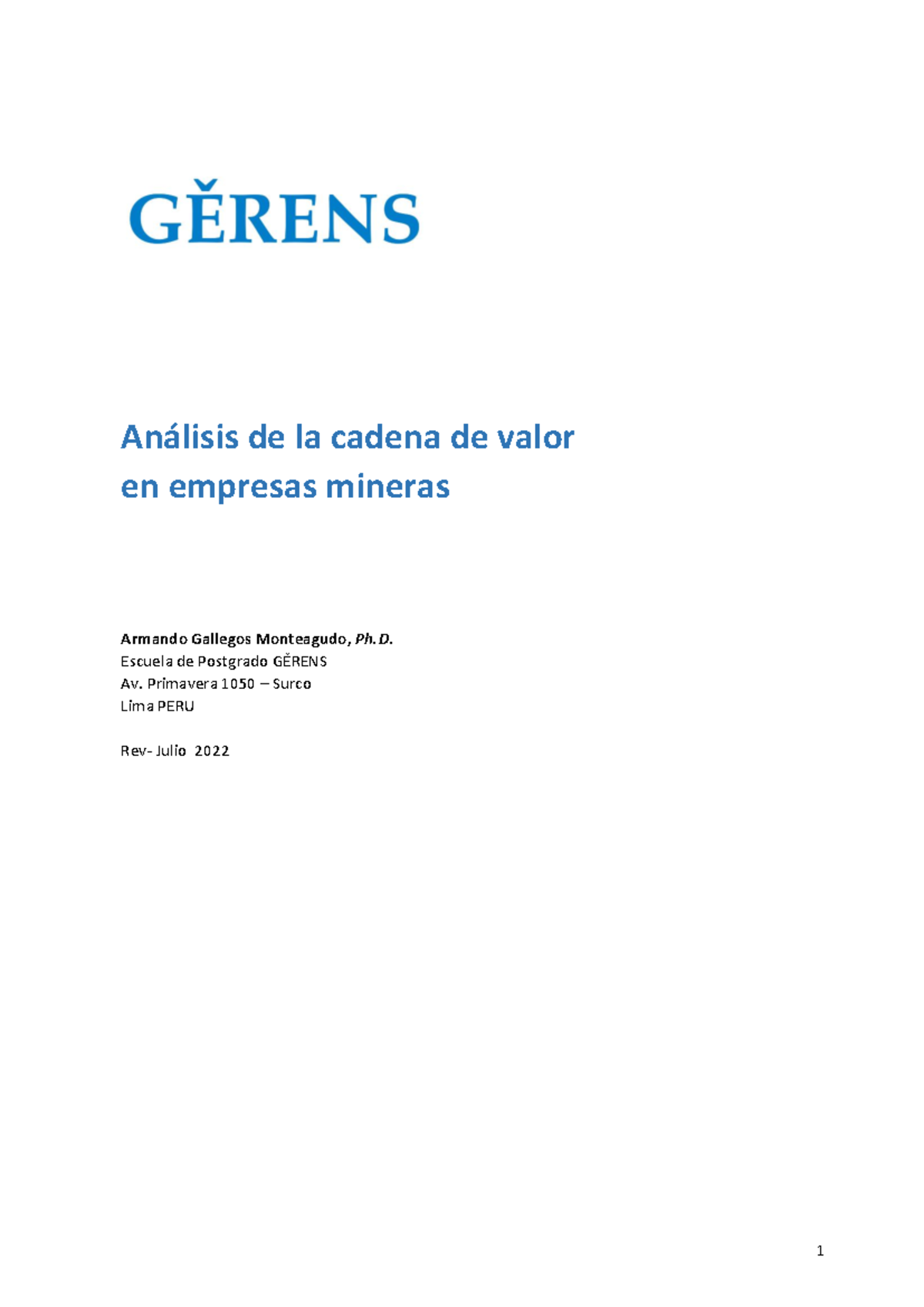 Cadena de valor - Análisis empresa minera - 1 Análisis de la cadena de ...