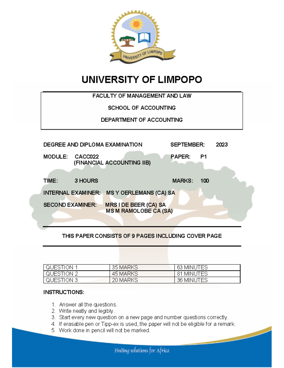 CACC022 TEST 2 - Financial Accounting IIB Exam Paper (2023) - Studocu