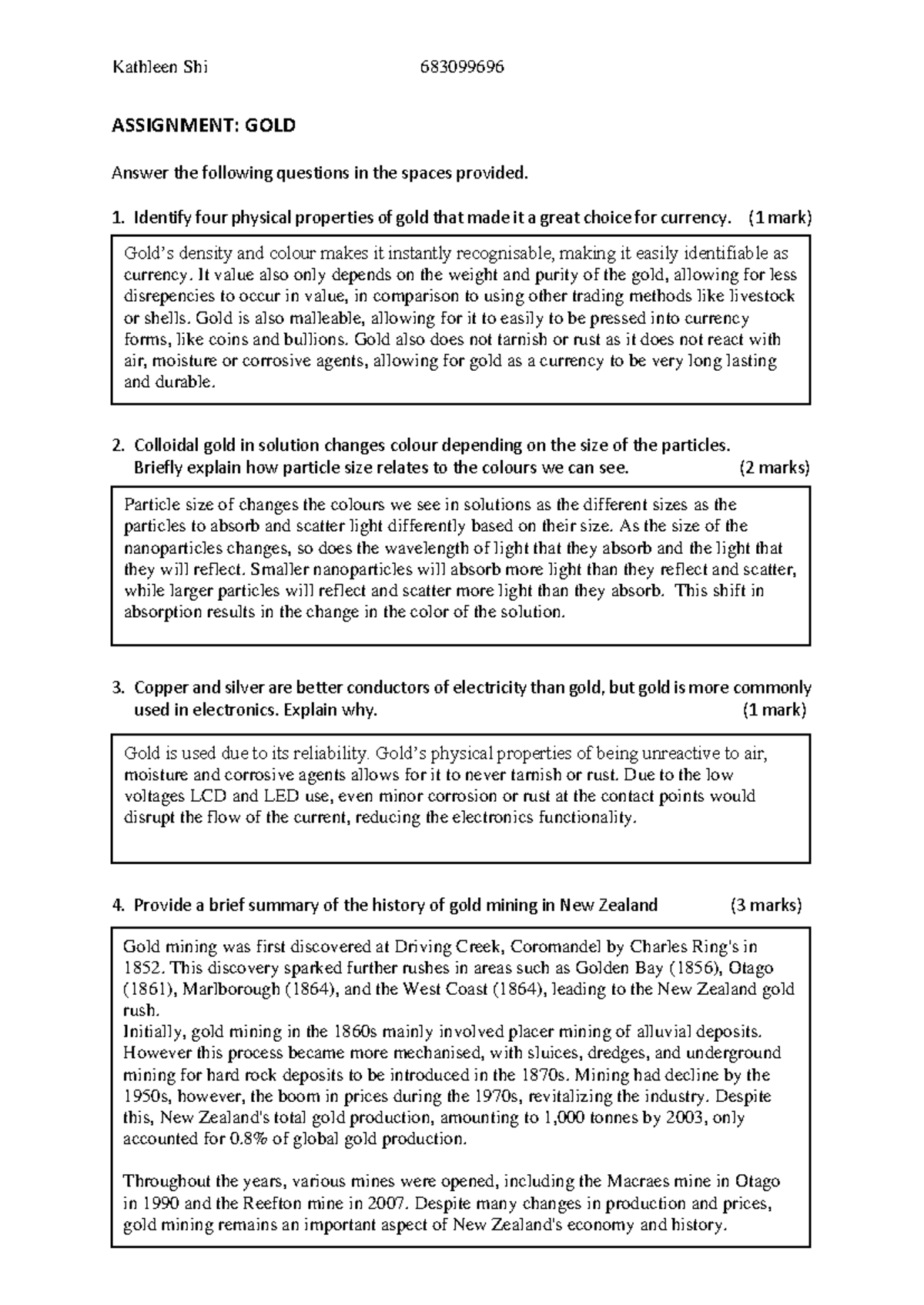2024 CHEM100 100G Gold assignment - Kathleen Shi 683099696 ASSIGNMENT ...