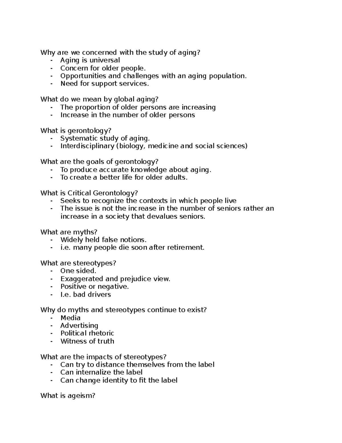 Health and Aging 1BB3 - Comprehensive Lecture Notes Overview - Studocu