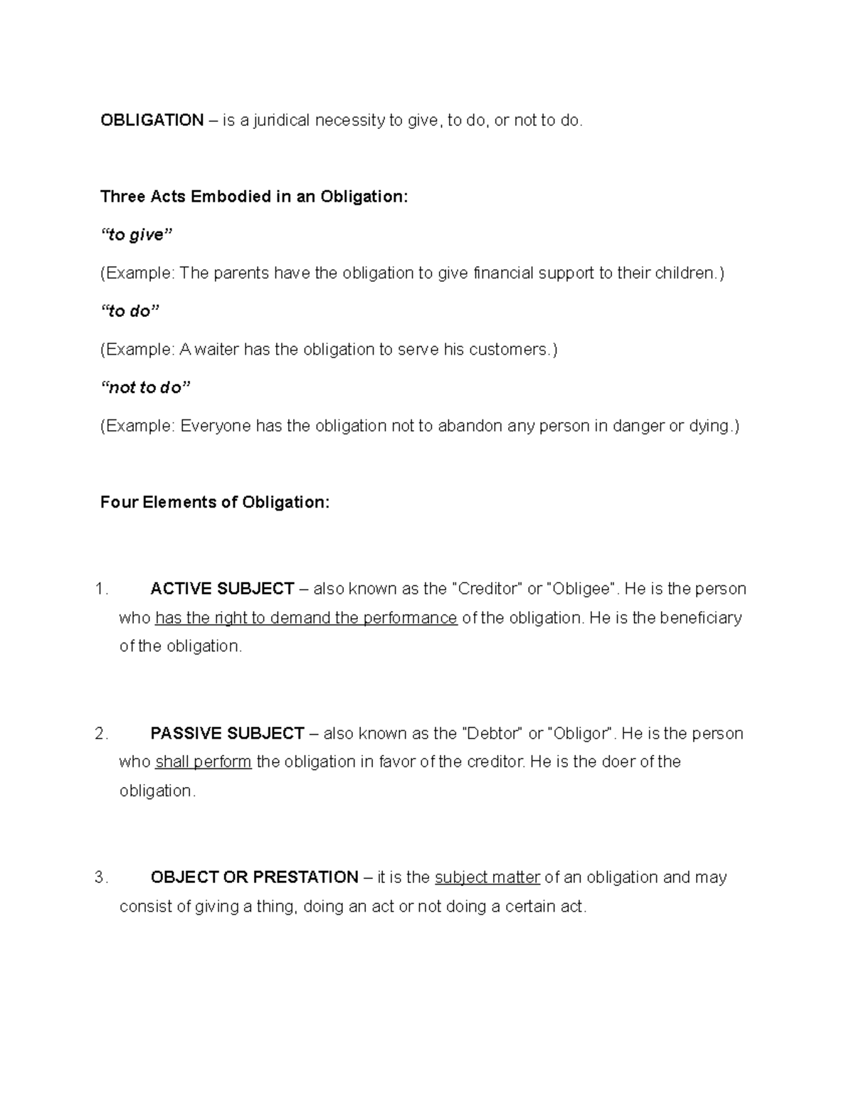 Obligation Theory in Law - Key Concepts and Elements - Studocu