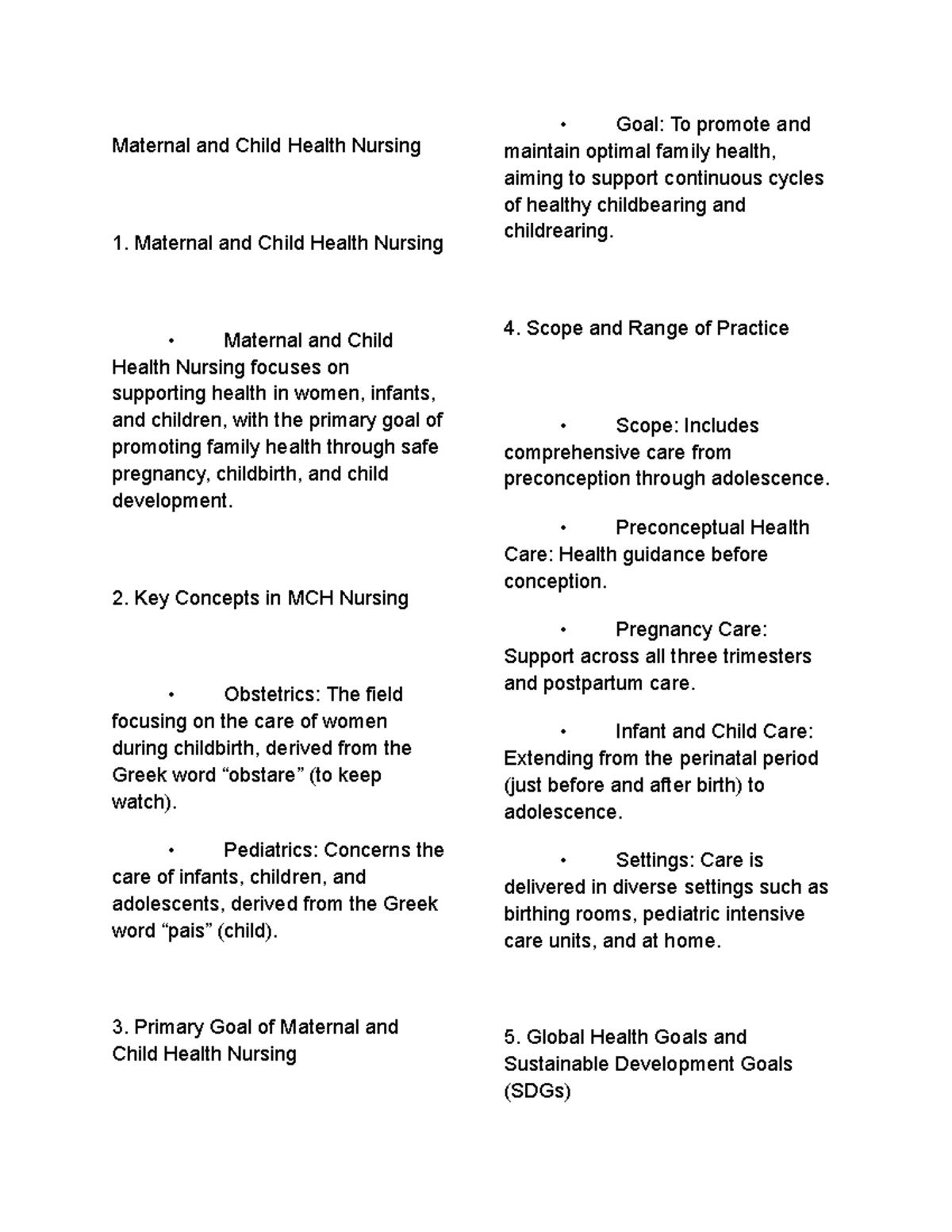 MCN Lecture 1st Sem - Maternal and Child Health Nursing Key Concepts ...