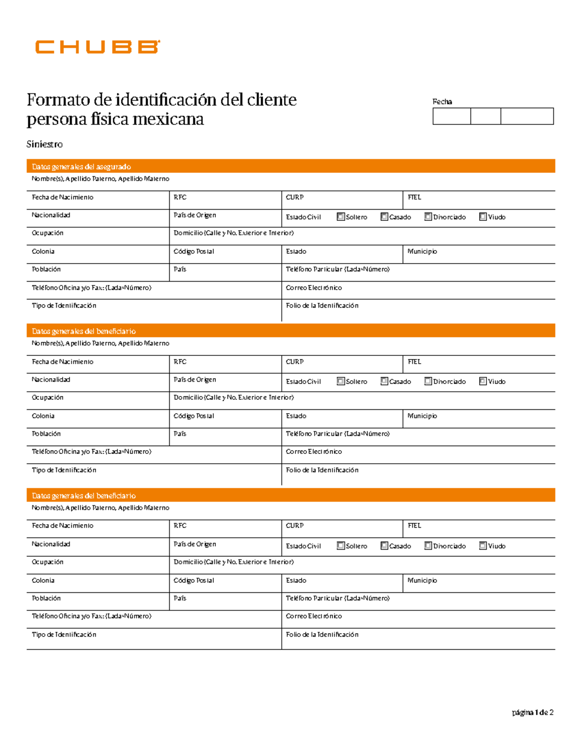 Formato de Identificación del Cliente Persona Física - Chubb Siniestros ...