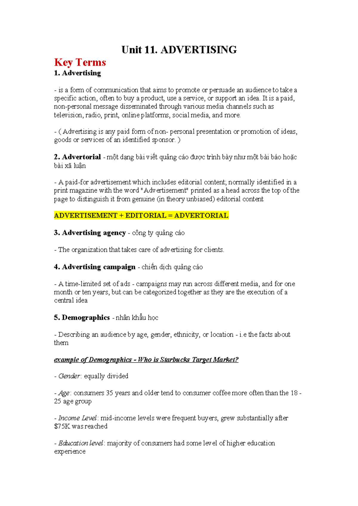 Unit 11 - Key Terms in Advertising and Marketing Concepts - Studocu