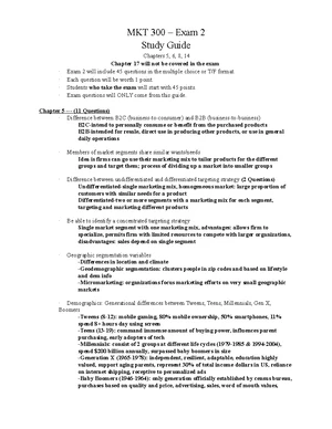MKT 300 Exam 2 - Comprehensive Study Guide for Marketing Concepts - Studocu