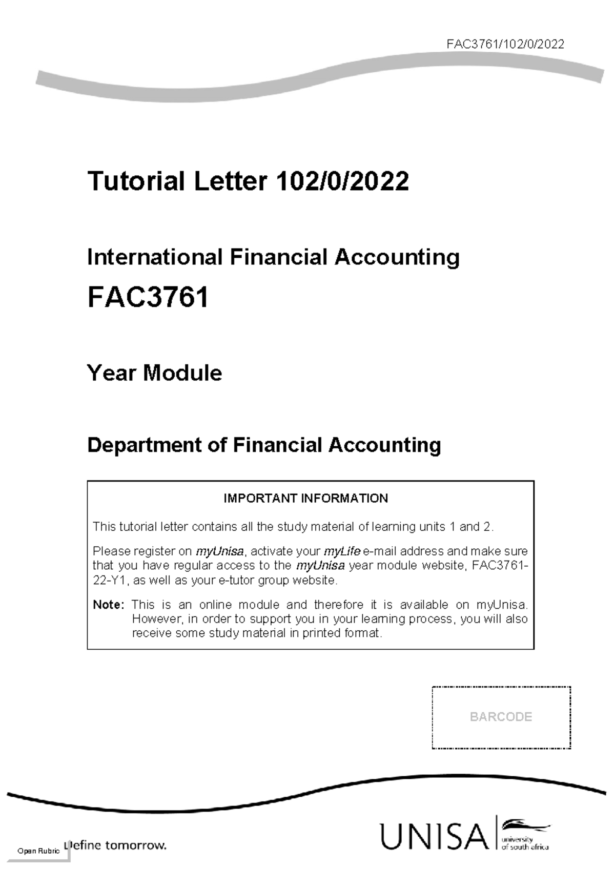 FAC3761 Tutorial Letter: IAS 12 & IAS 16 Study Material Overview - Studocu