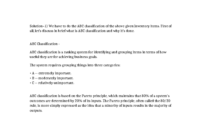 ABC Classification Assignment: Understanding and Analyzing Inventory ...