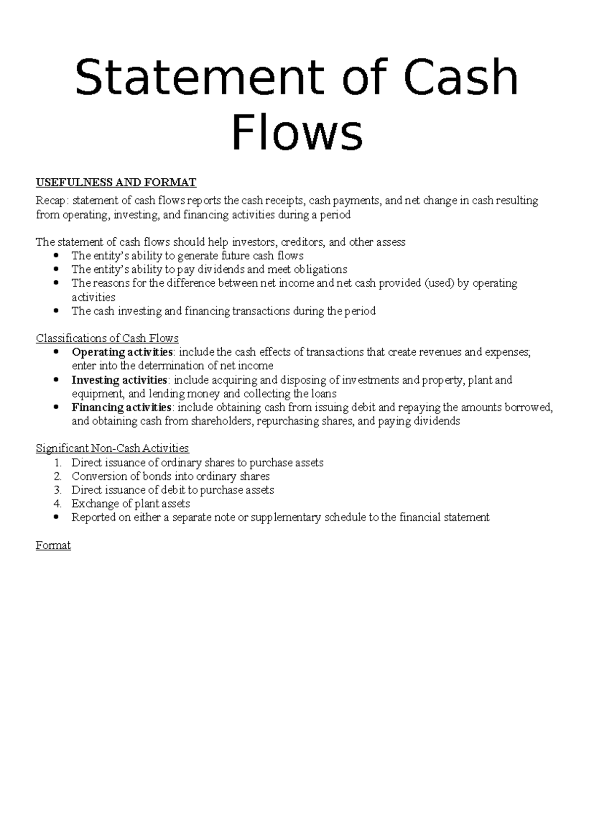 Chapter 14: Statement of Cash Flows - Usefulness & Format - Studeersnel
