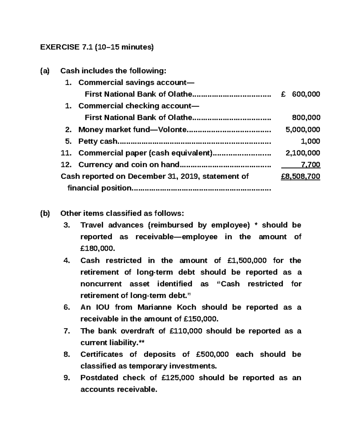 Keys and Solutions for Chapter 7 (ACCT 101) - Cash and Receivables ...