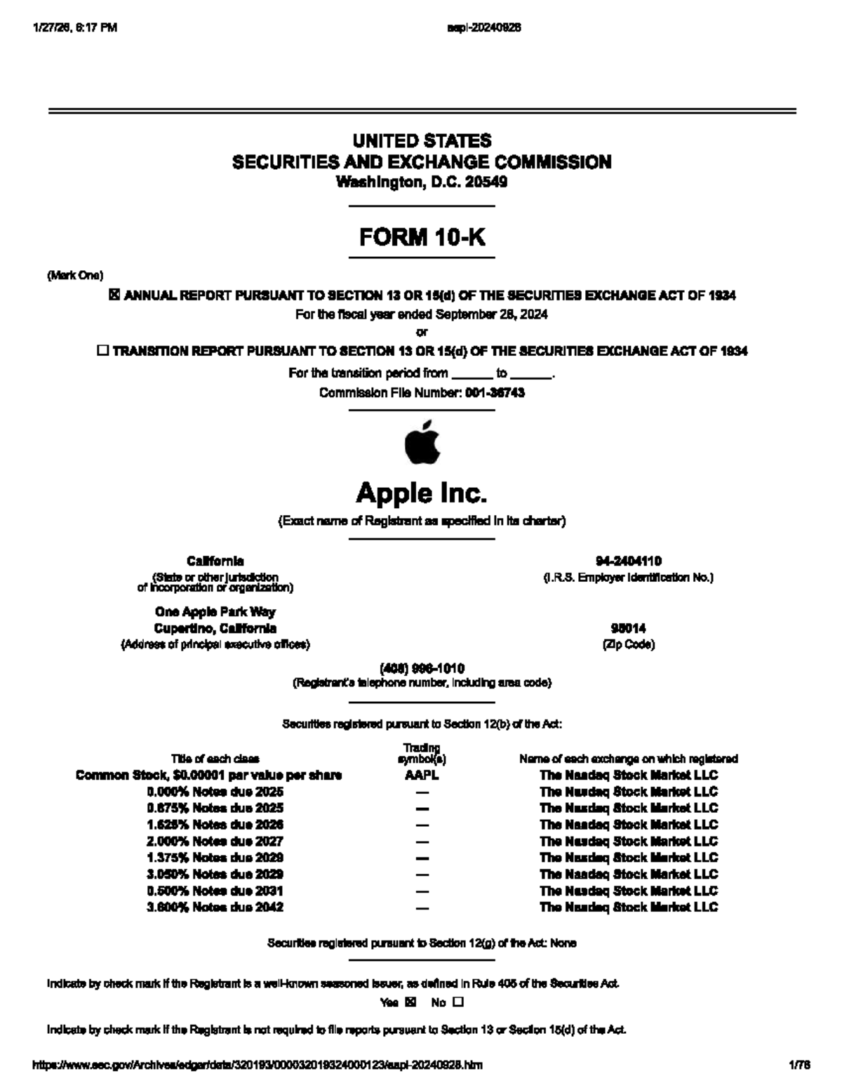 Apple Inc. 2024 10-K Annual Report: Comprehensive Business Overview ...