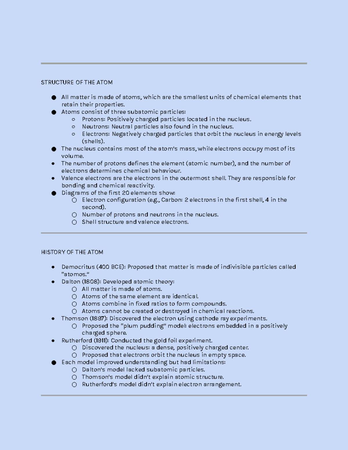 SCI 101: Structure of the Atom and Periodic Table Notes - Studocu