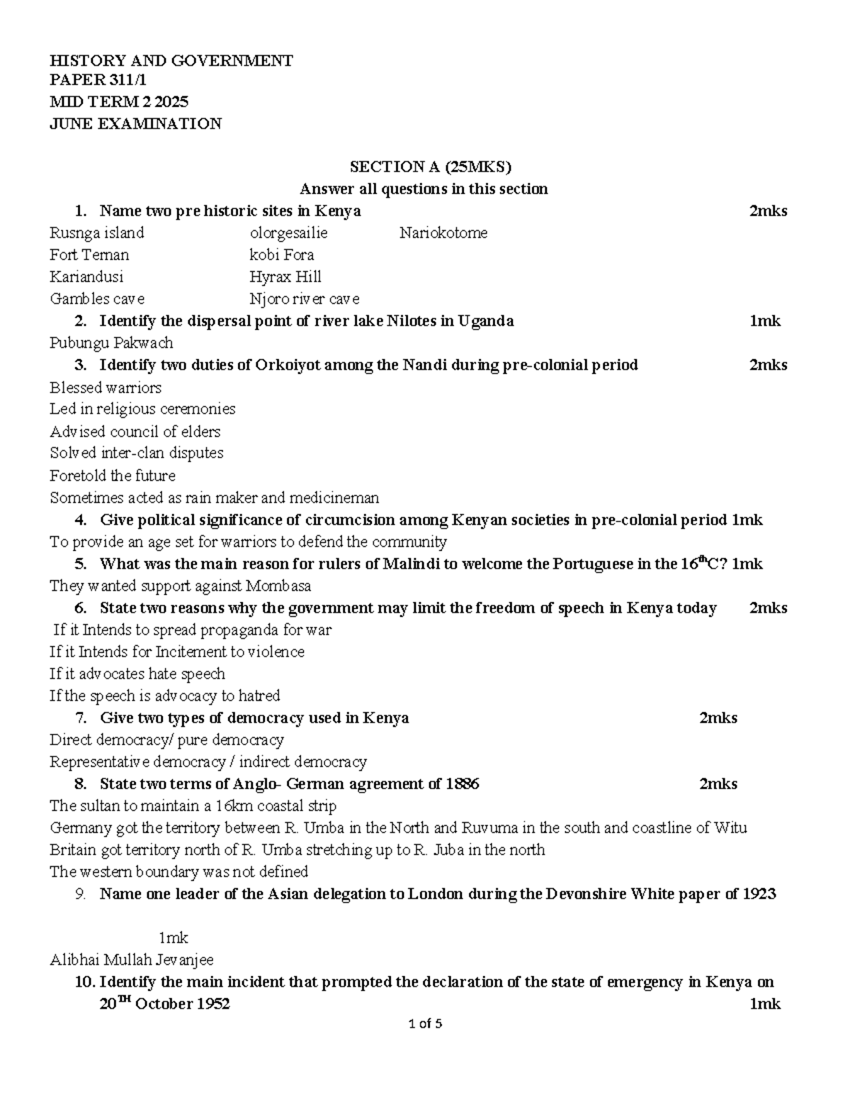 HISTORY AND GOVERNMENT MIDTERM 2 2025 JUNE EXAMINATION PAPER - Studocu