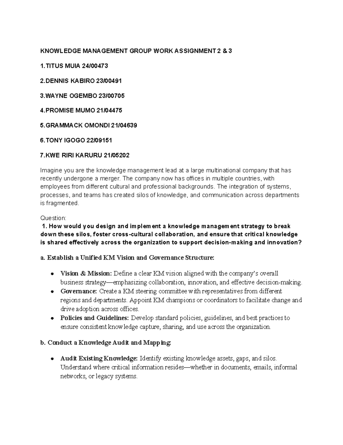 KM Assignment 2 & 3: Designing a Knowledge Management Strategy - Studocu