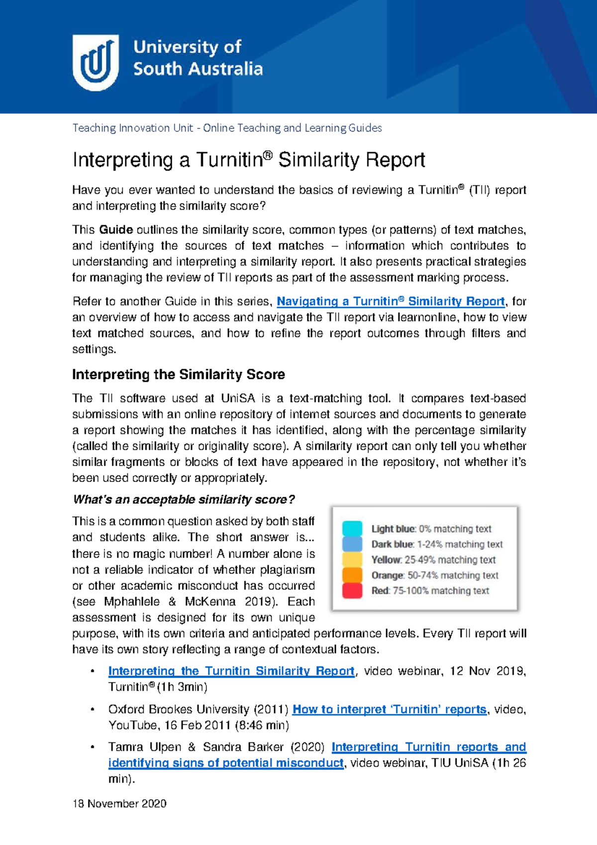 TIU: Guide to Interpreting a Turnitin Similarity Report - Studocu