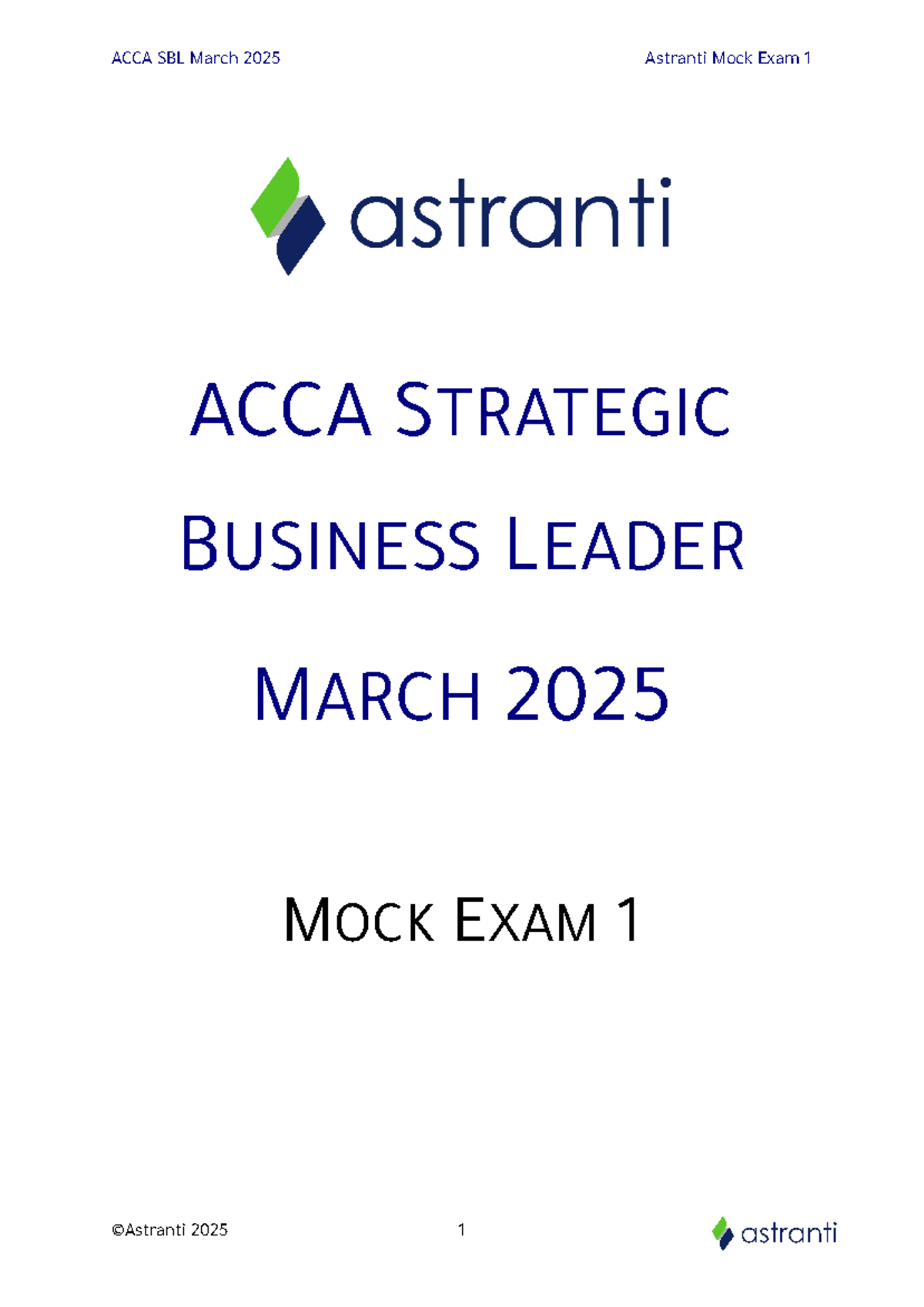 ACCA Strategic Business Leader March 2025 Mock Exam 1 Questions - Studocu
