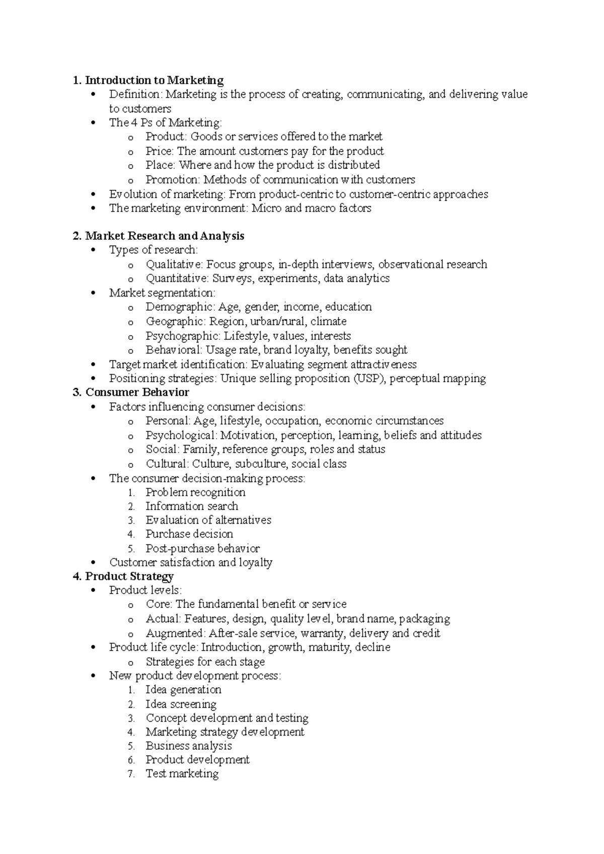 Marketing Concepts and Strategies Overview: Key Notes for Study - Studocu