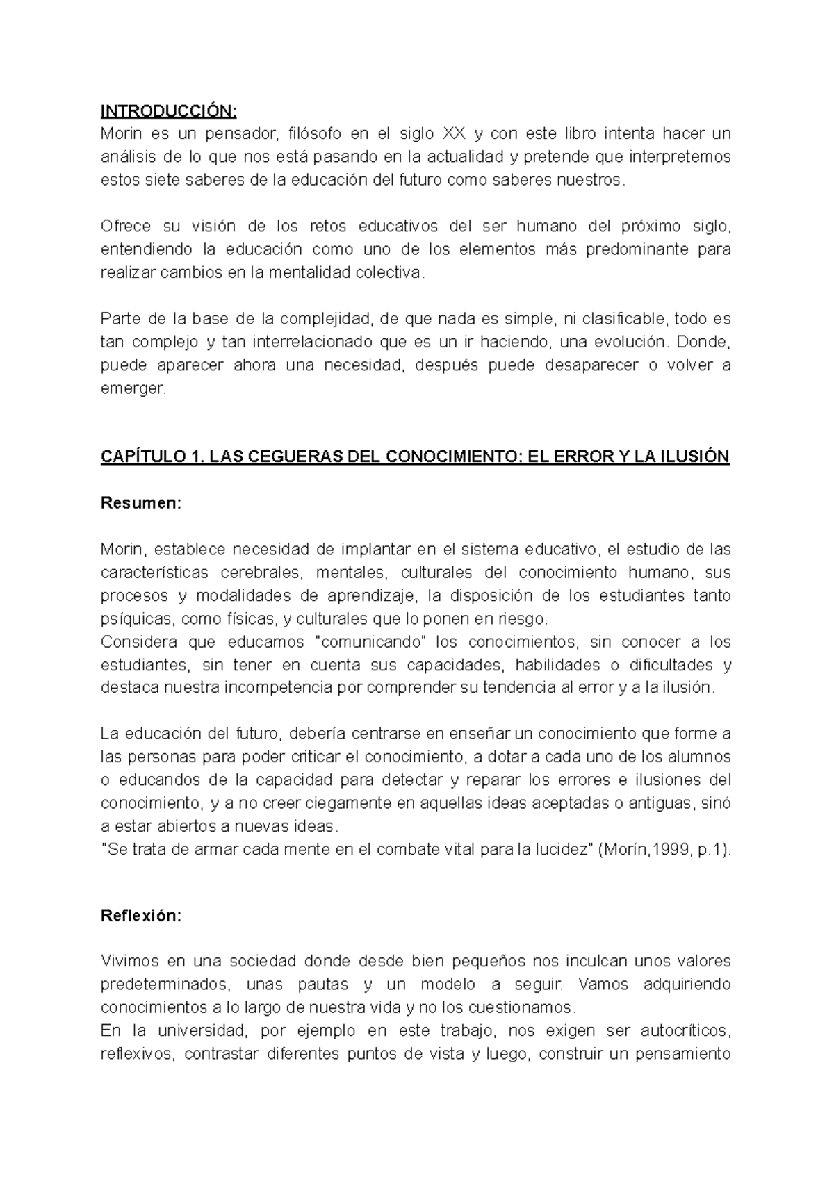 Resumen Capítulos: "Los Siete Saberes Necesarios" por Edgar Morin - Document Preview