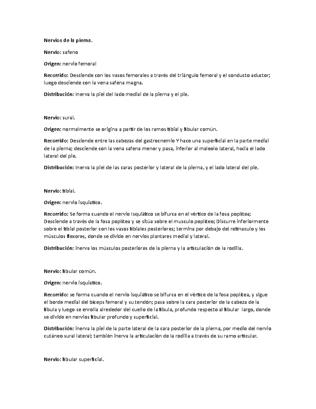 Nervios de la Pierna: Anatomía y Distribución Clínica (Anatomía) - Studocu