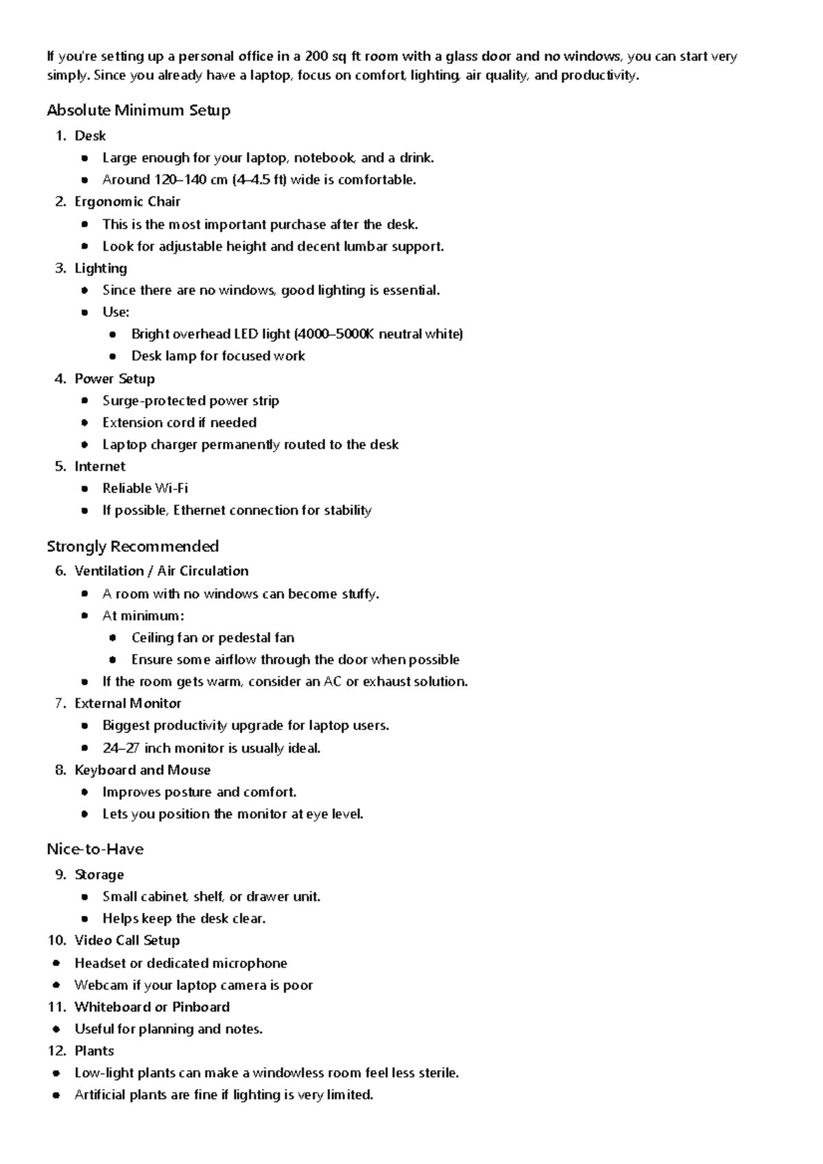 Personal Office Setup Guide: Essentials for 200 sq ft Room - Studocu
