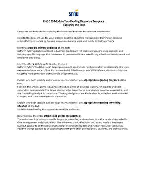 Completed ENG 130 Module One Reading Response Template - ENG 130 Module ...