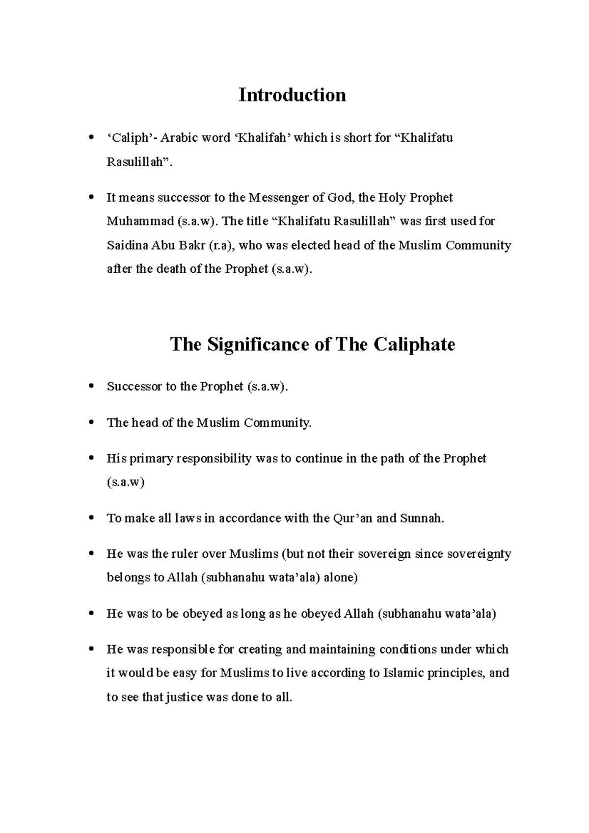 Syariah C2 - The Caliphate and Rightly-Guided Caliphs Explained - Studocu